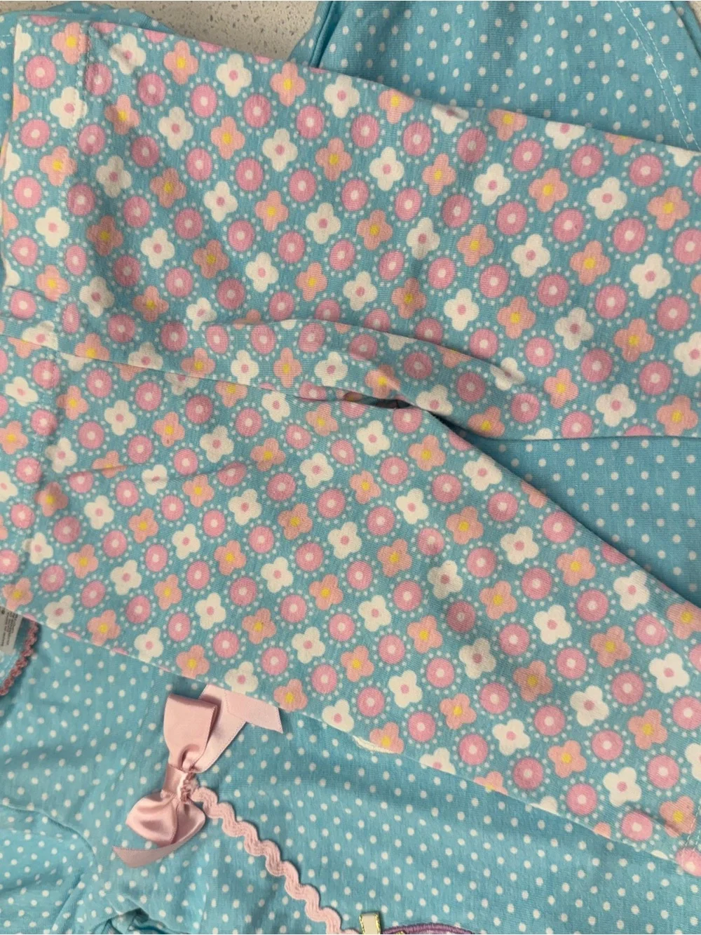 Bonnie Baby Aqua Polka Dot Top with Pink Trim Scallop Neck